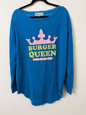 {S} Wildfox "Burger Queen" Blue Graphic Long Sleeve